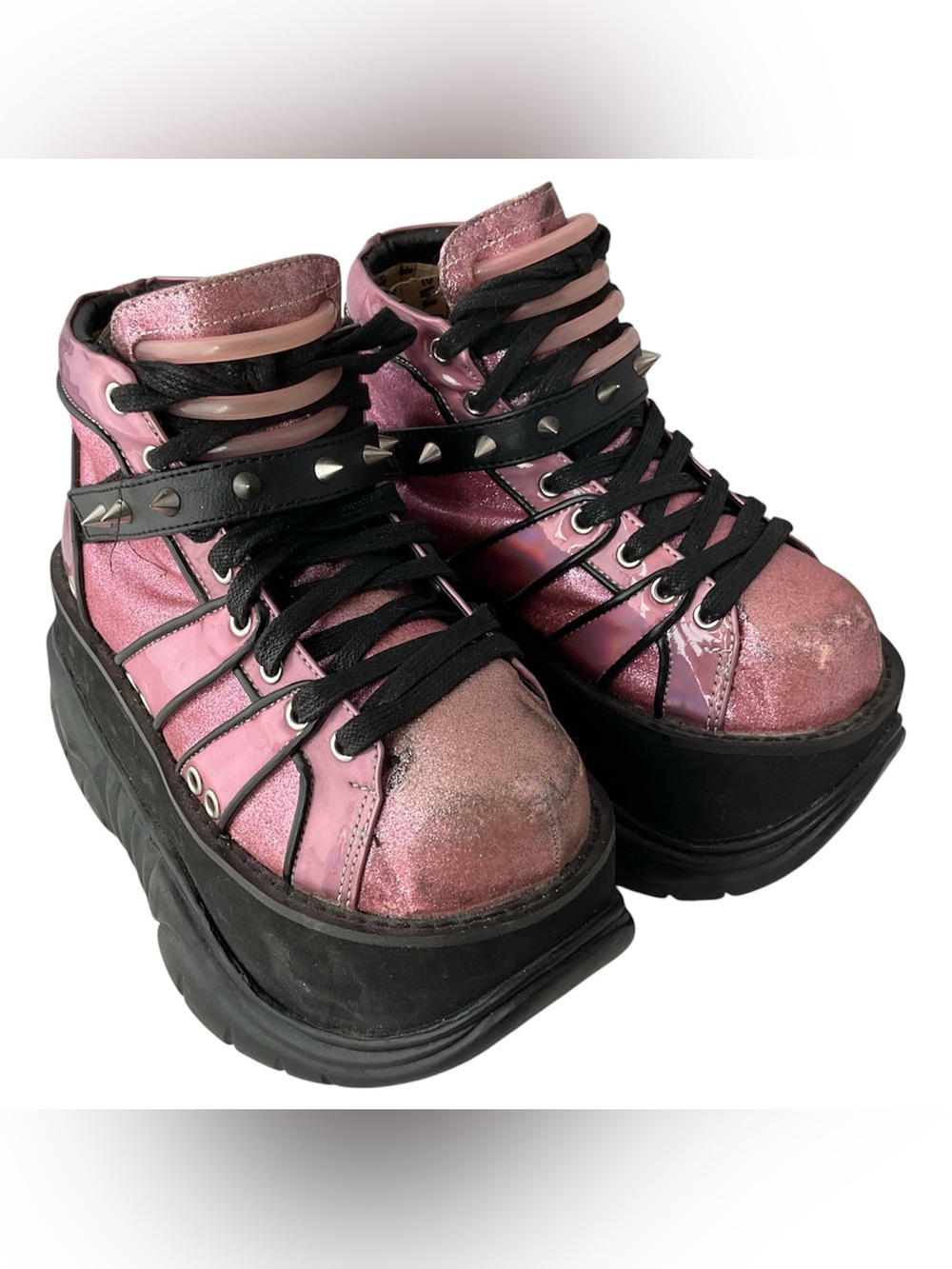 Demonia Neptune 100 Metallic Pink Cyber Goth Studded Platform Shoes Women’s 6